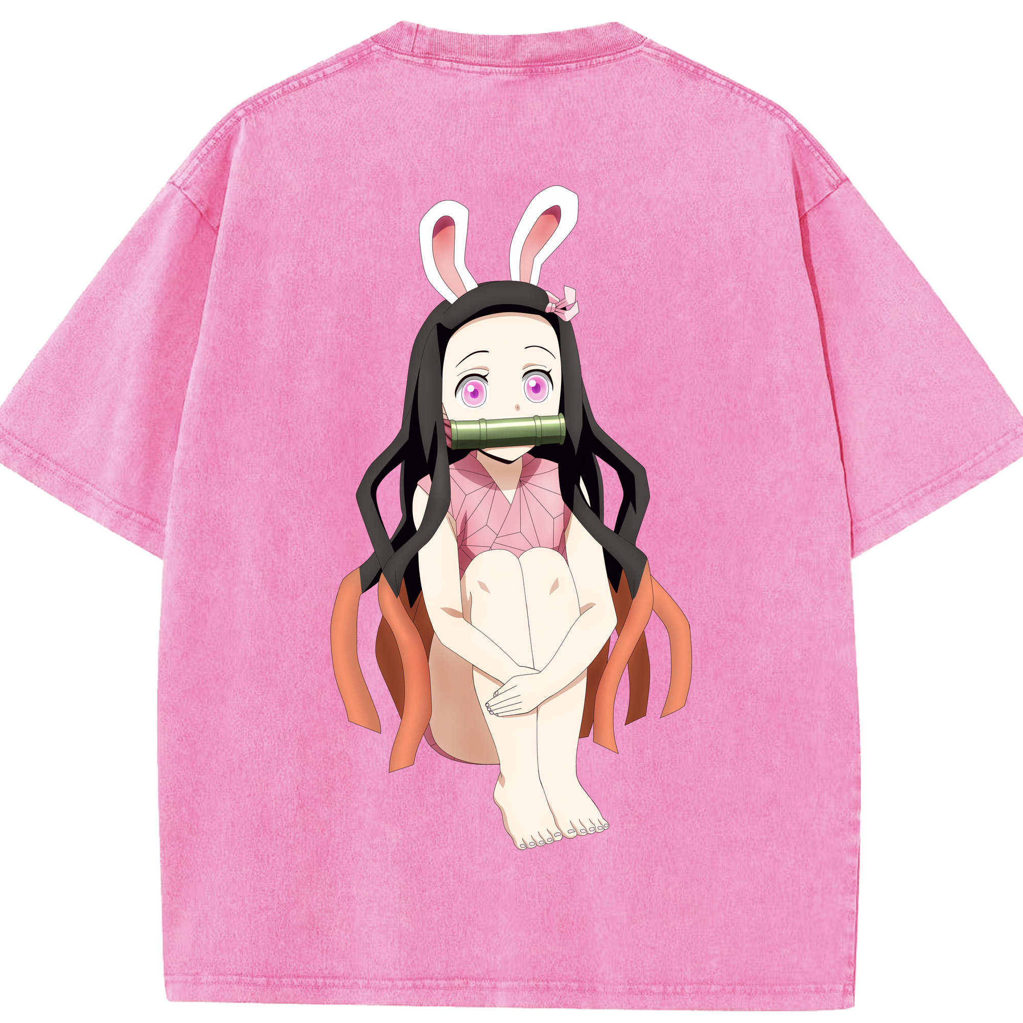 （画像用） 鬼滅の刃（きめつのやいば）竈門 禰󠄀豆子／かまど ねずこ Kamado Nezuko 綿100% ヴィンテージ風 半袖Tシャツ（背面プリント）